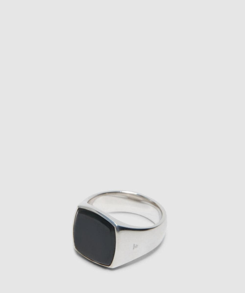 TOM WOOD Cushion black larvikite ring outlook