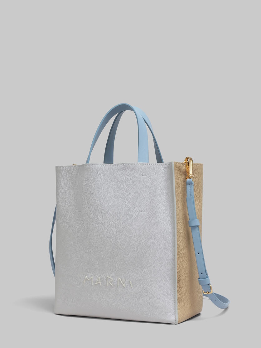 MUSEO SOFT MINI BAG IN GREY BEIGE AND BLUE LEATHER WITH MARNI MENDING - 4