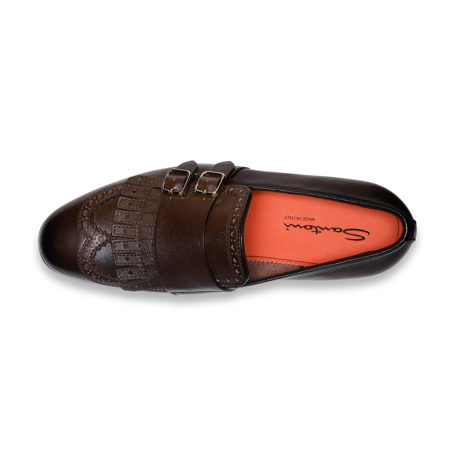 Men’s brown leather double-buckle loafer with fringe - 5