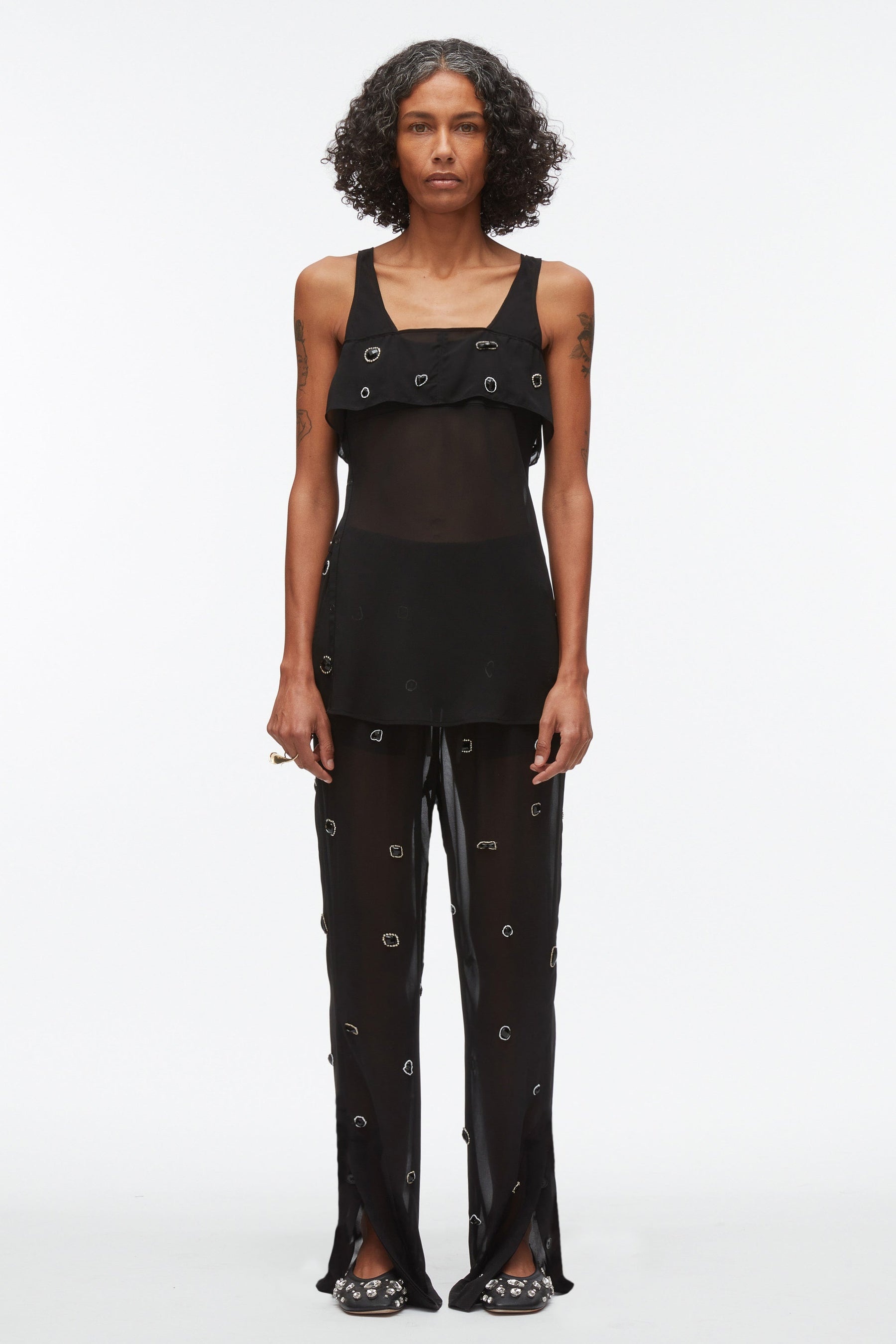 Halo Embroidered Chiffon Pant - 2