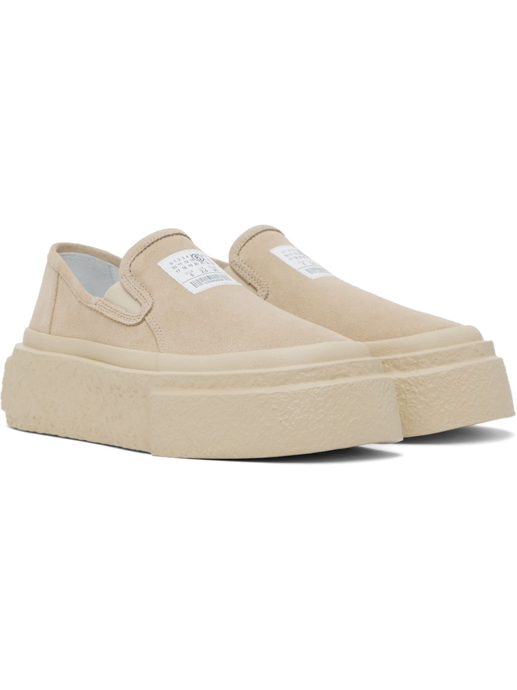 Beige Suede Platform Slip-On Sneakers - 4