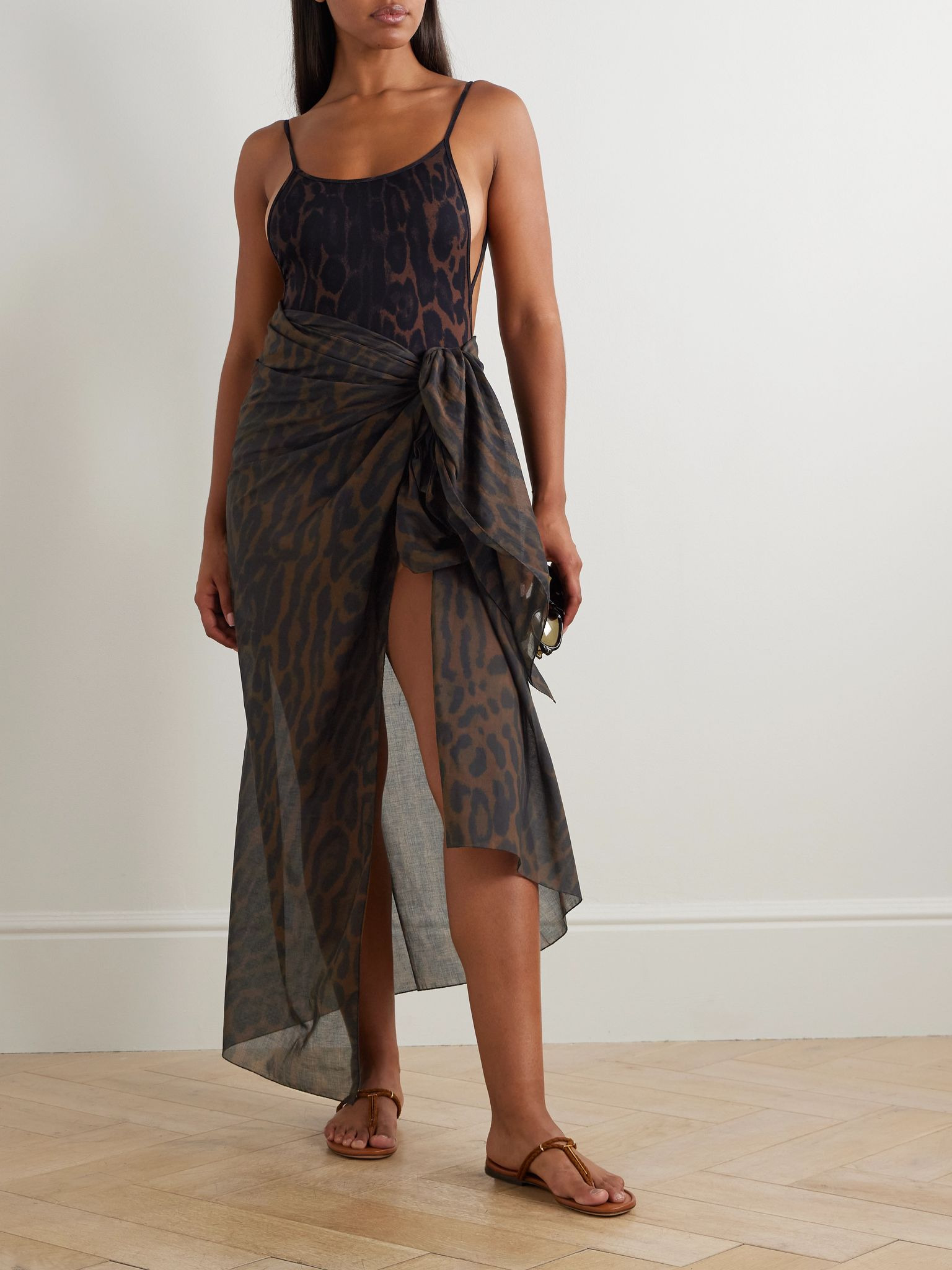 Leopard-print cotton pareo Brown - 2