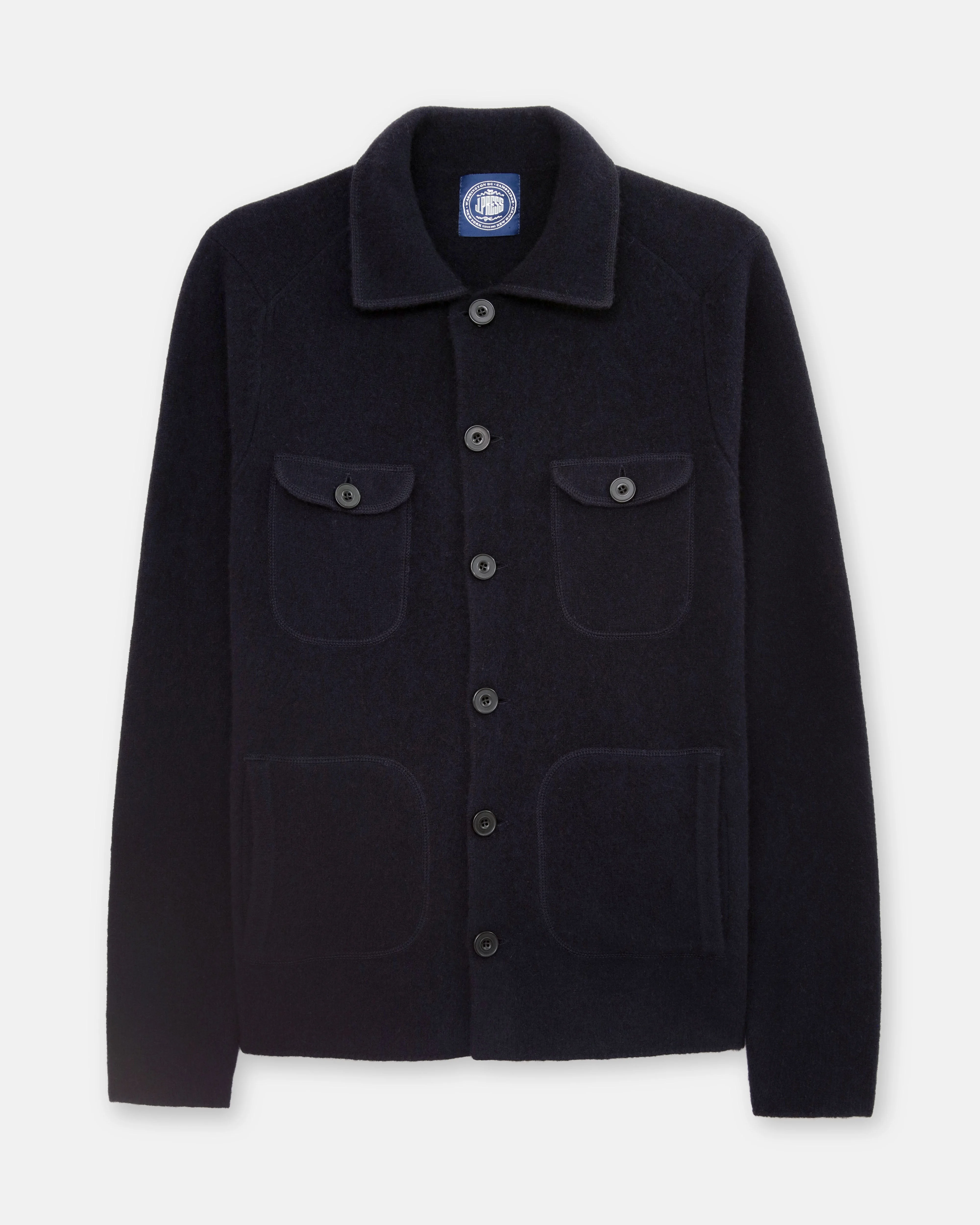 NAVY BOILED WOOL KNITTED SHIRT JACKET - 1
