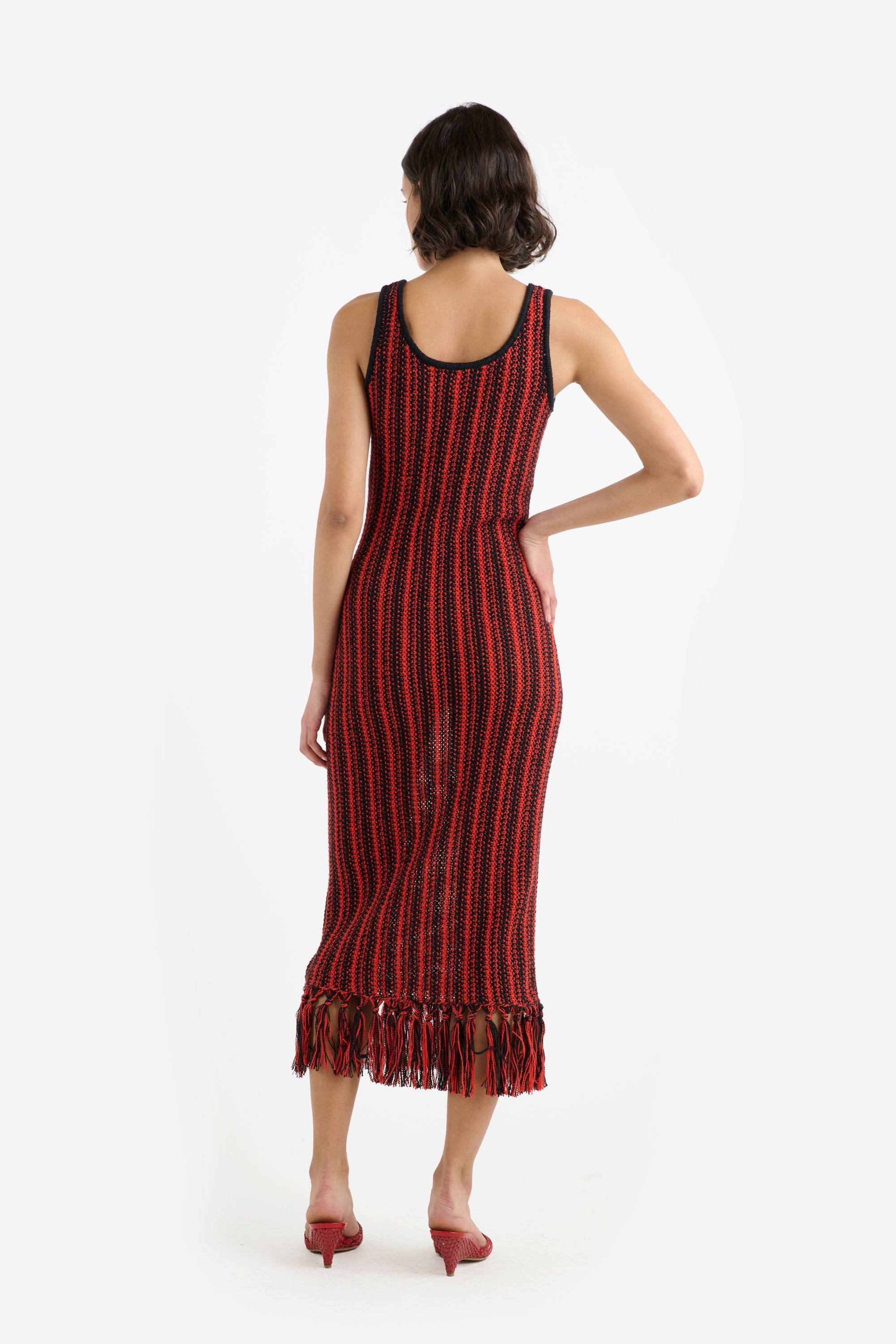 STRIPE SCOOPNECK FRINGE DRESS - 4