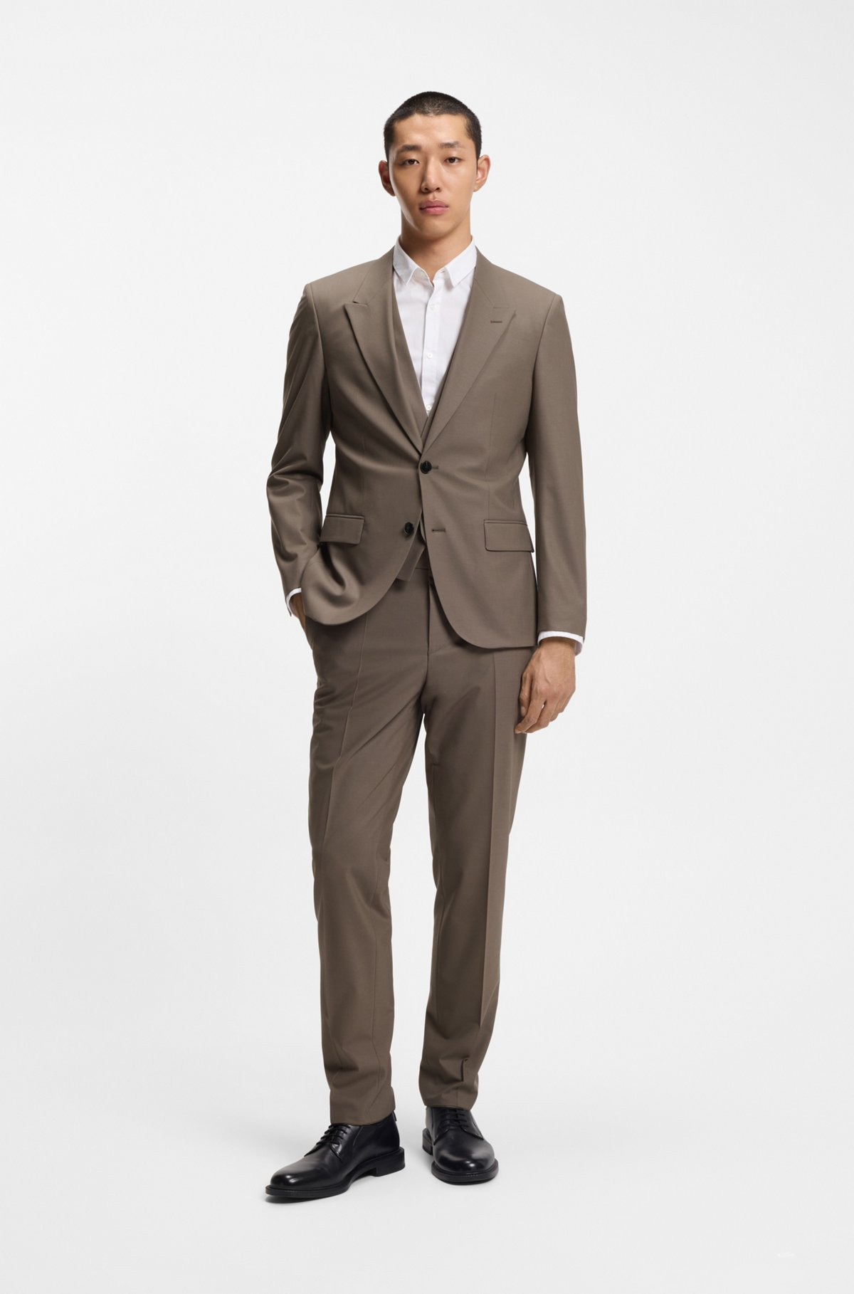 THREE-PIECE SLIM-FIT SUIT IN WOOL-BLEND POPLIN - 1