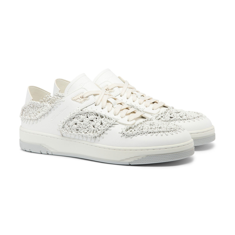 Santoni Men's white leather Sneak-Air sneaker outlook