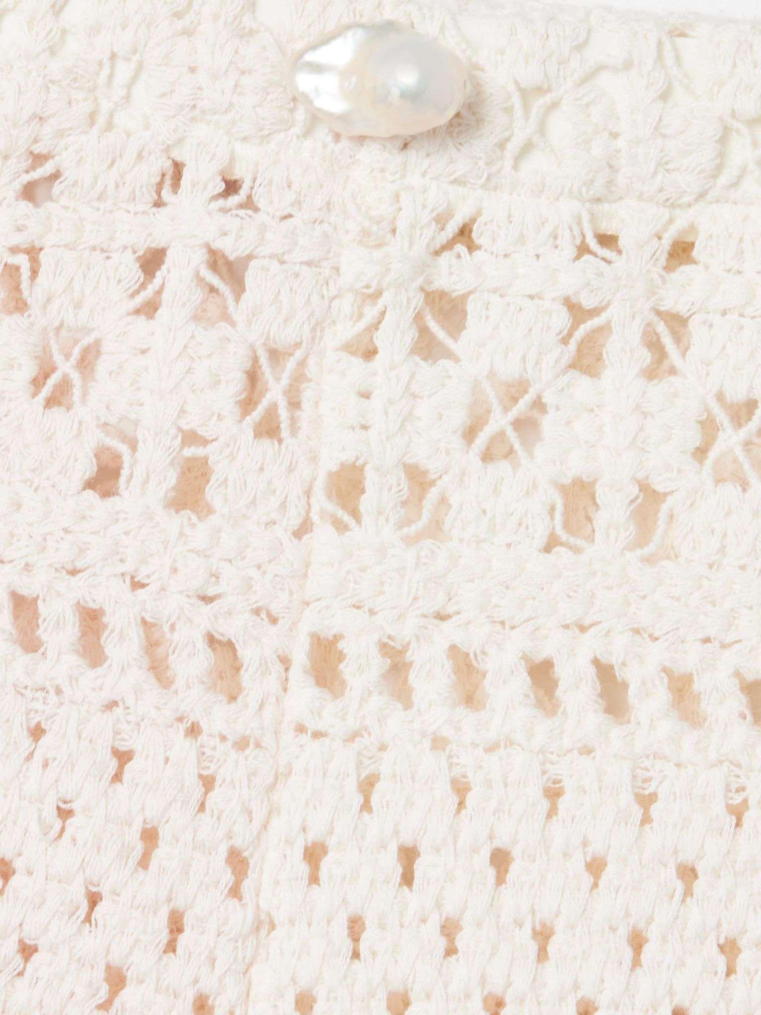 Playa pearl-embellished crocheted cotton shorts Ivory - 4