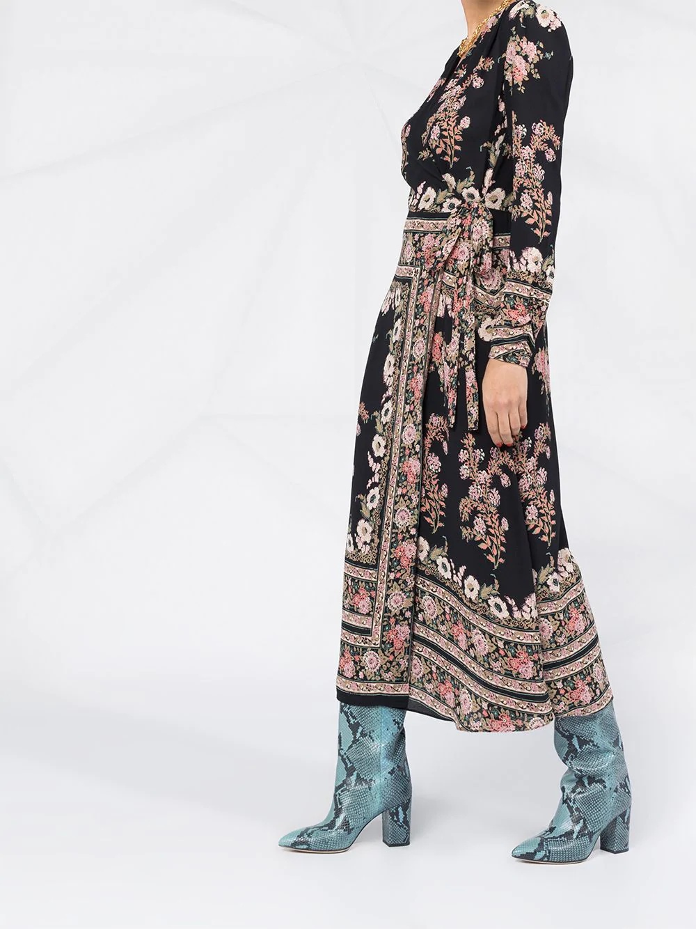 floral paisley-print wraparound midi dress - 6