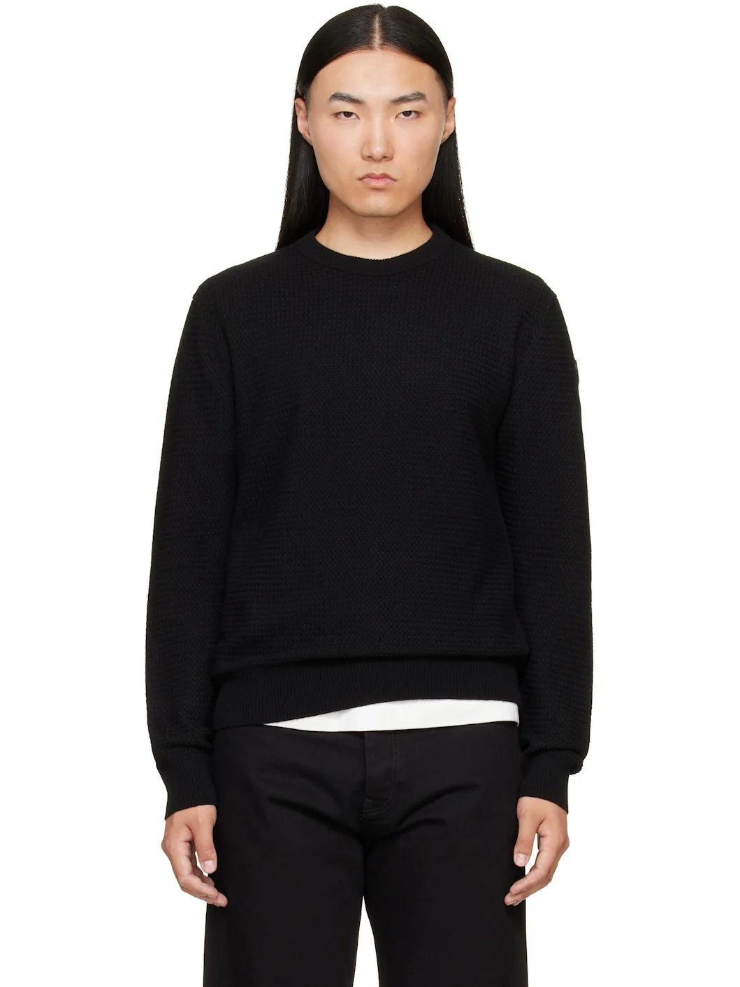 Black Textured Cashmere & Wool Sweater - 1