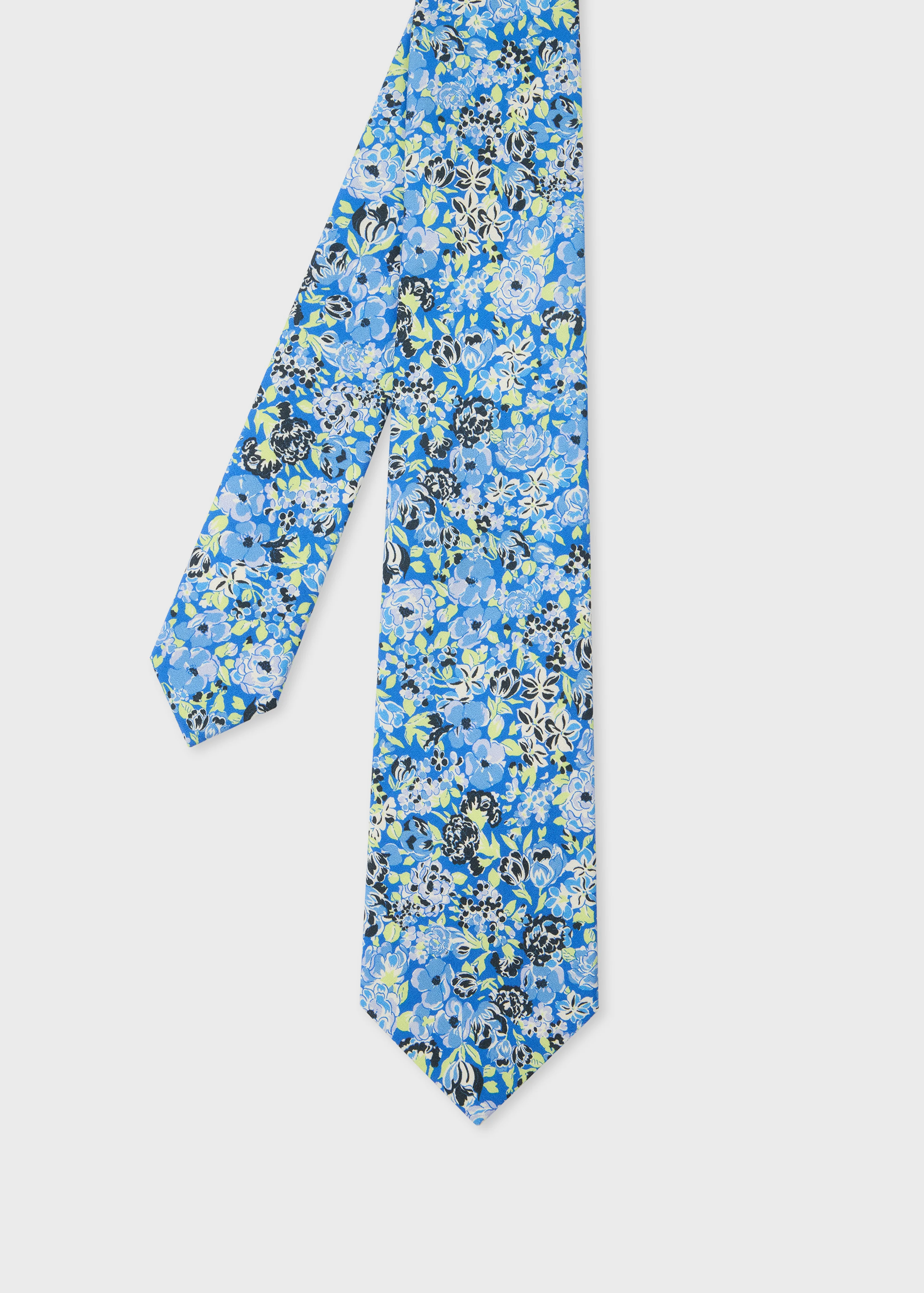 Blue Floral Cotton Tie - 1