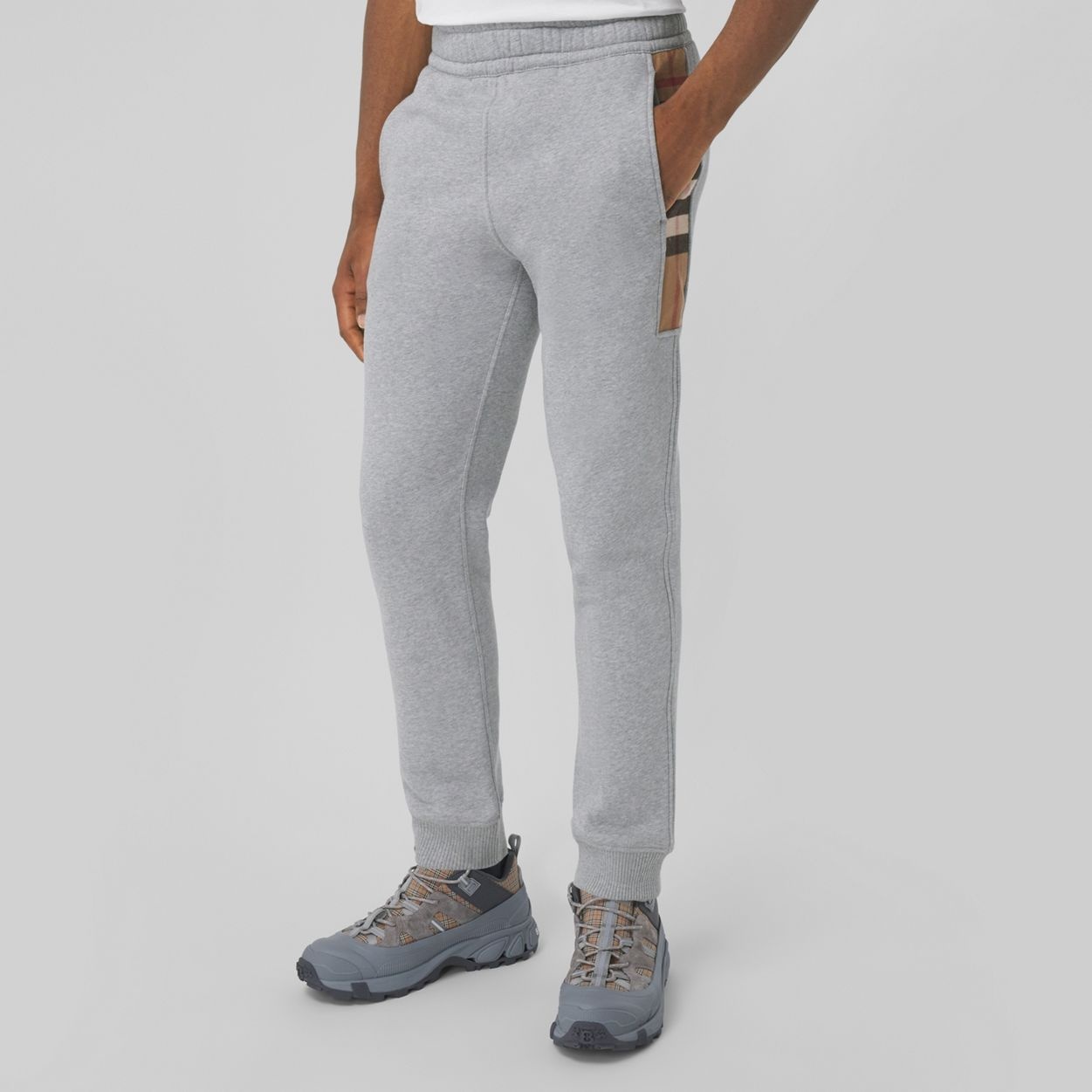 Check Panel Cotton Blend Jogging Pants - 6