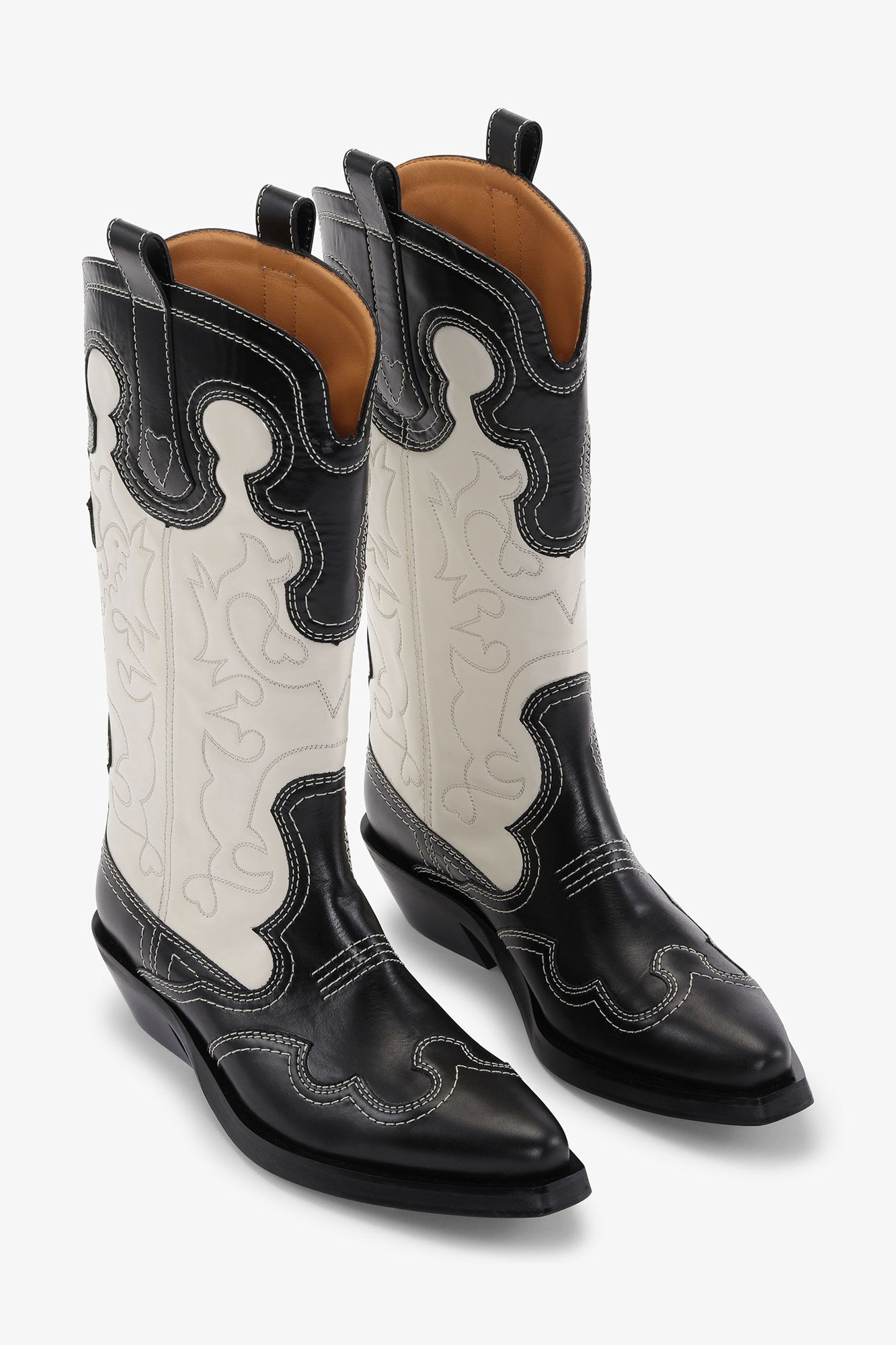 MONOCHROME MID SHAFT EMBROIDERED WESTERN BOOTS - 3