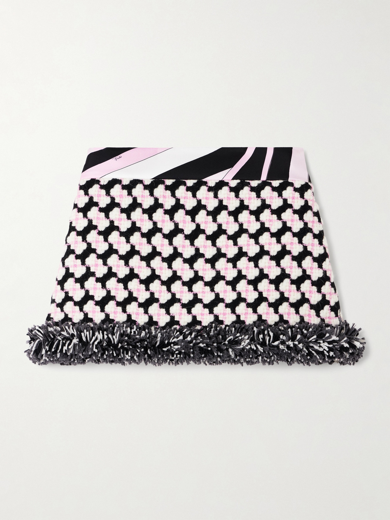 Printed Fringed Crepe-trimmed Wool-blend Tweed Mini Skirt - 1