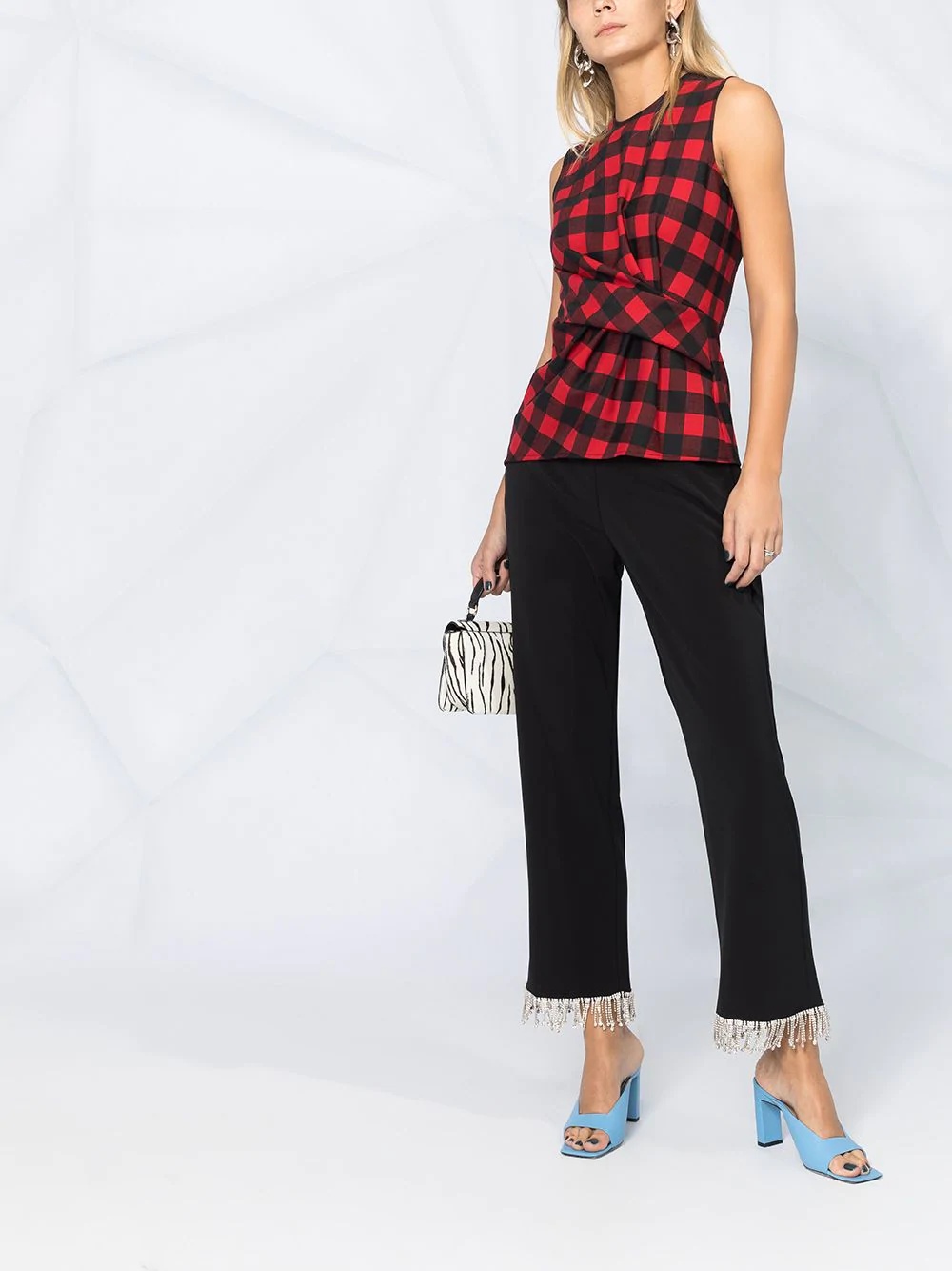 pleated-front checked top - 2