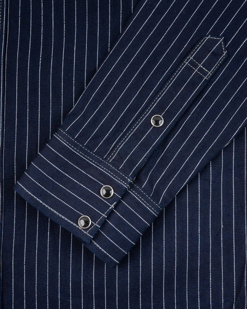 IHSH-424-IND 8.5oz Herringbone Stripe Western Shirt - Indigo - 3