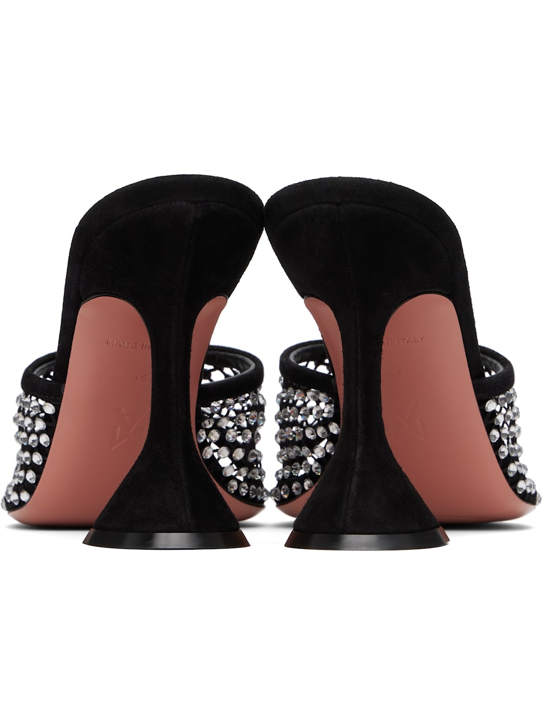 Black Lupita Crystal Net Heeled Sandals - 2