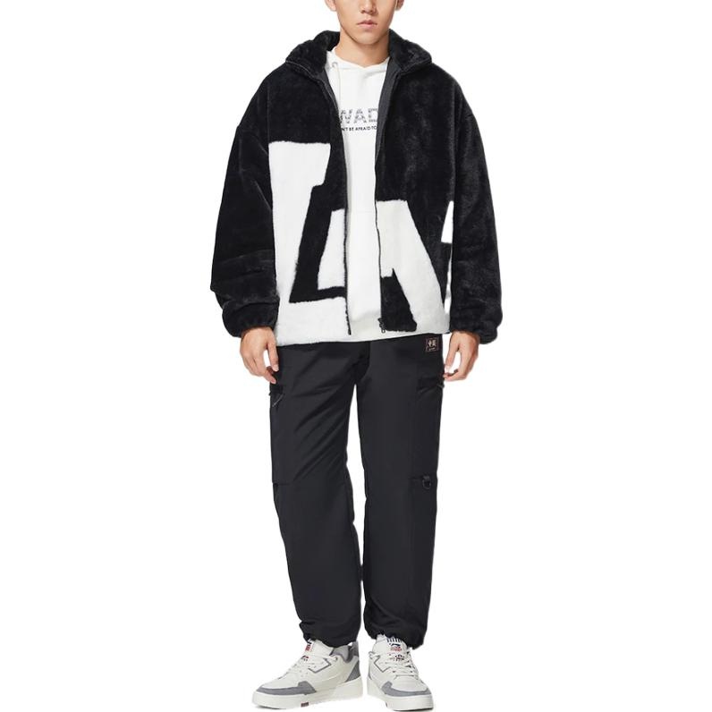 Li-Ning Big Logo Polar Fleece Jacket 'Black White' AFDSD61-1 - 3