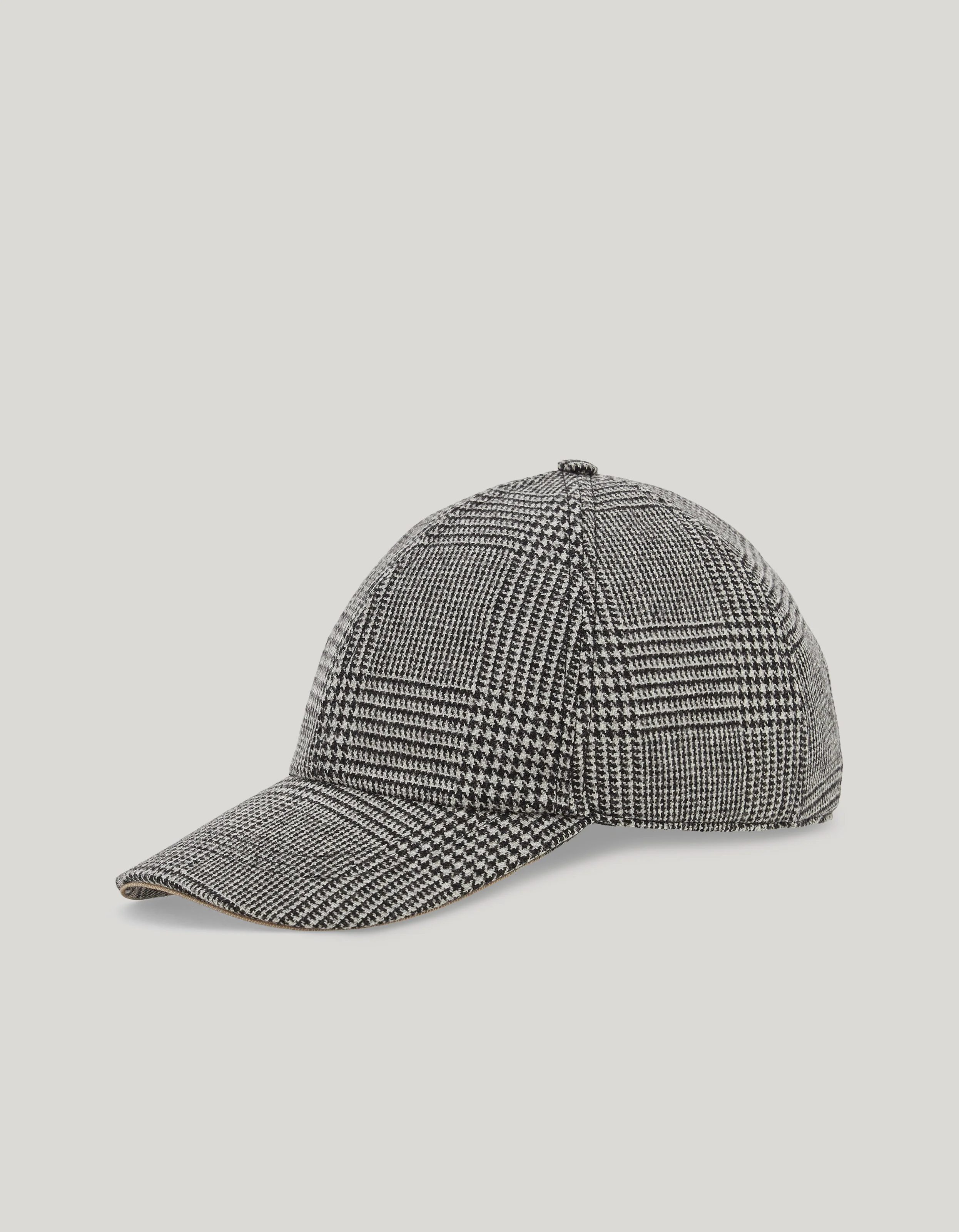 GRAY PURE WOOL CHECK BASEBALL CAP WITH PIPING - 1