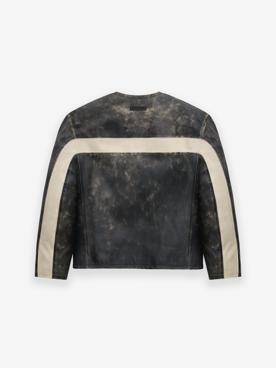 Vintage Leather Moto Collarless Jacket - 2
