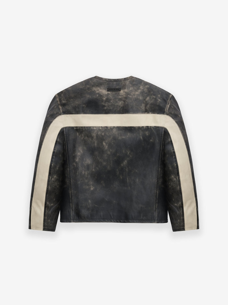 Vintage Leather Moto Collarless Jacket 2