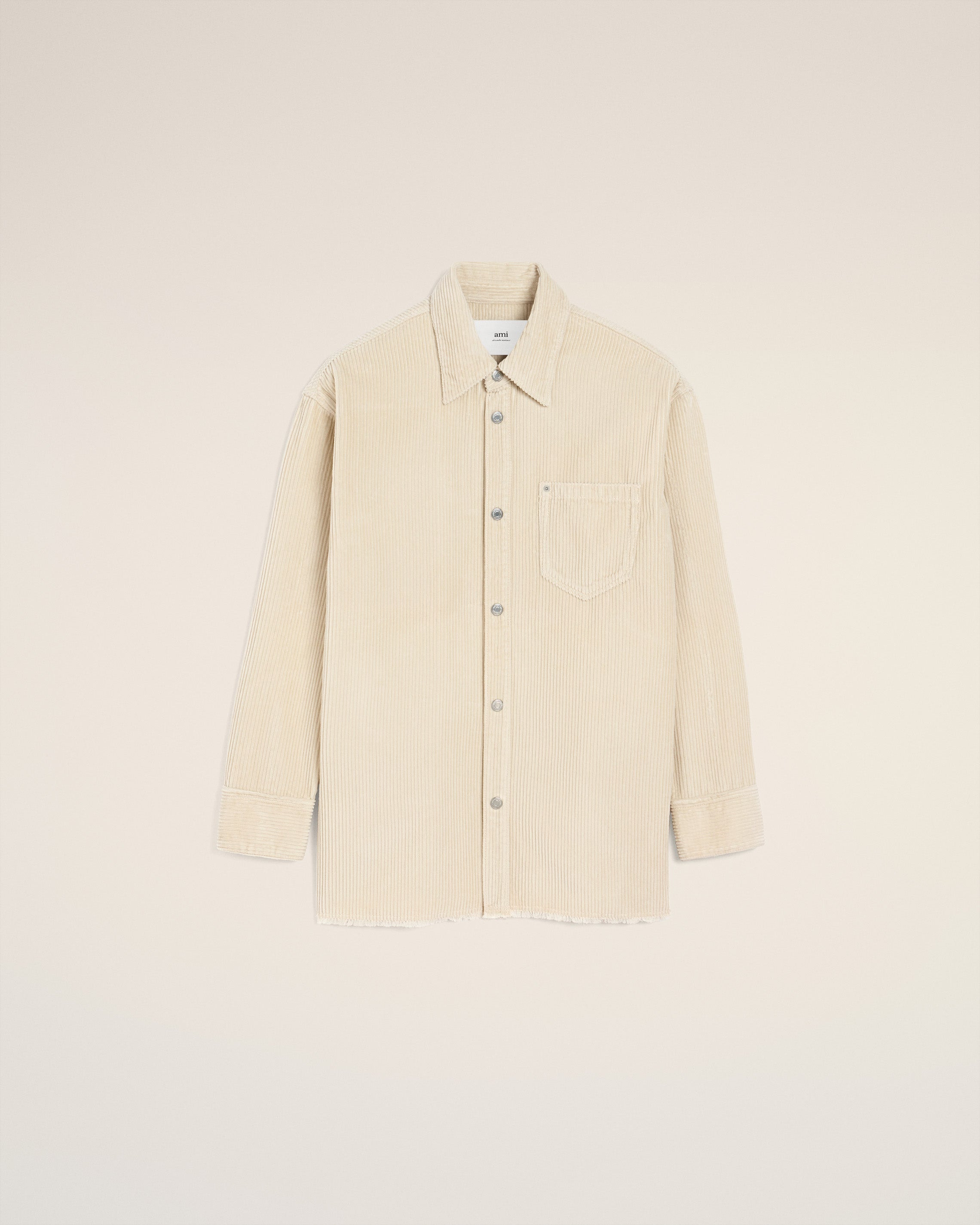 WHITE COTTON CORDUROY SIDE SLIT OVERSHIRT - 3