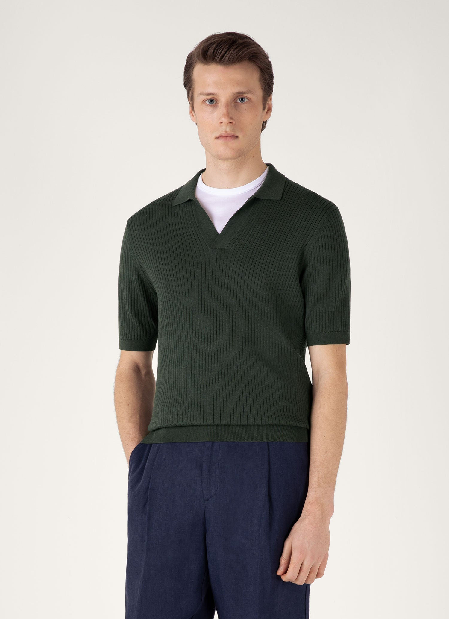 Fine Rib Silk Cotton Polo Shirt - 2