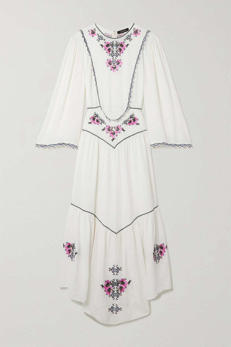 Sonia asymmetric pleated embroidered crepe de chine midi dress - 1