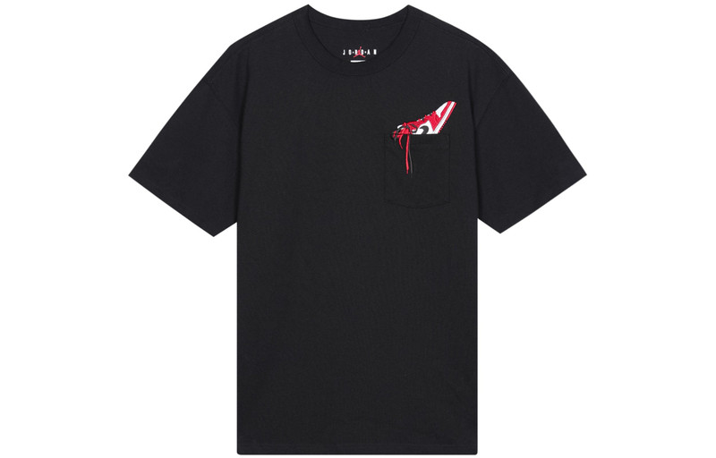Jordan Men's Air Jordan 1 Pocket Shoes Embroidered Round Neck Short Sleeve Black T-Shirt DO1928-010 outlook