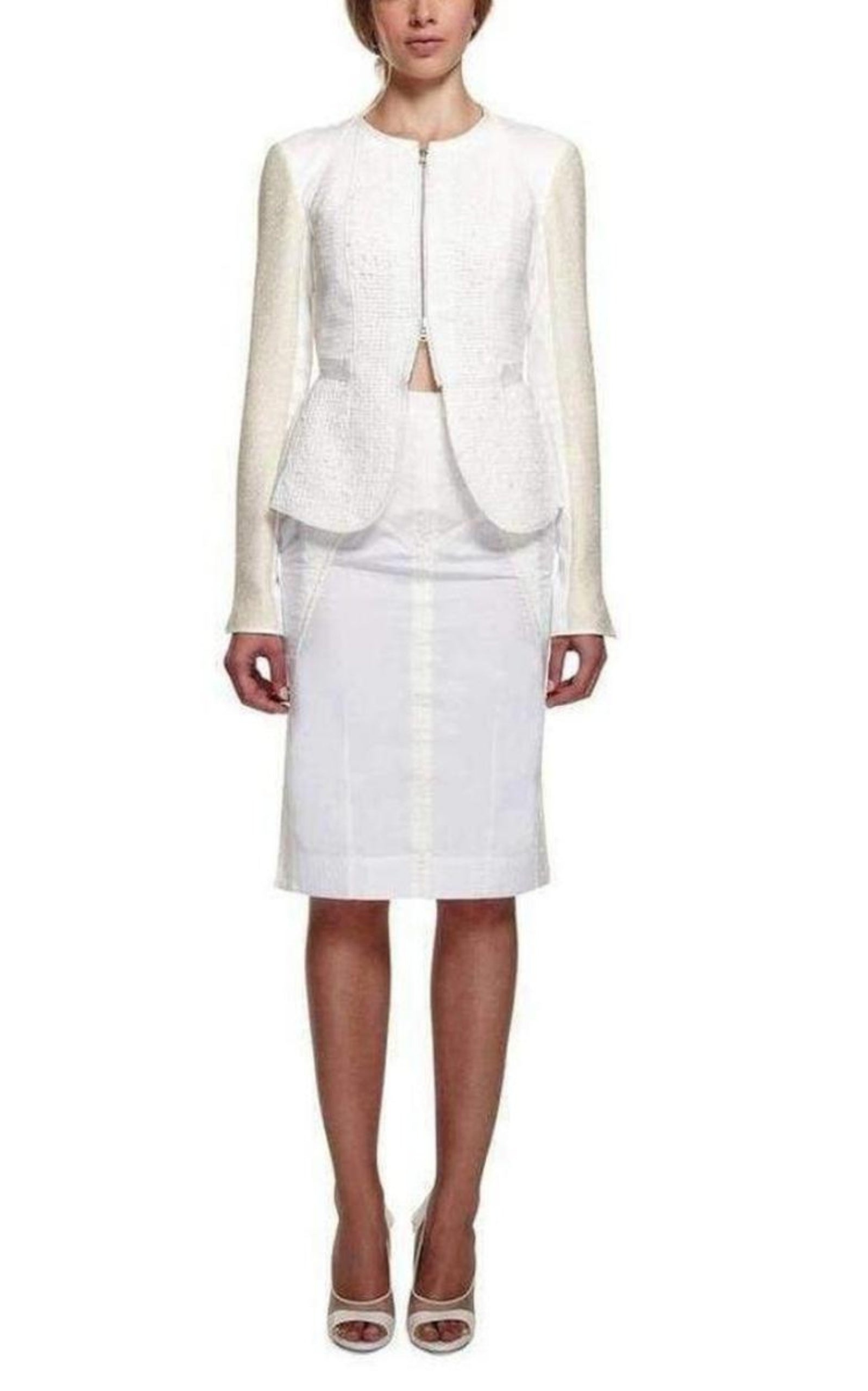 White Tailored Cotton Lace Back Jacket - 3