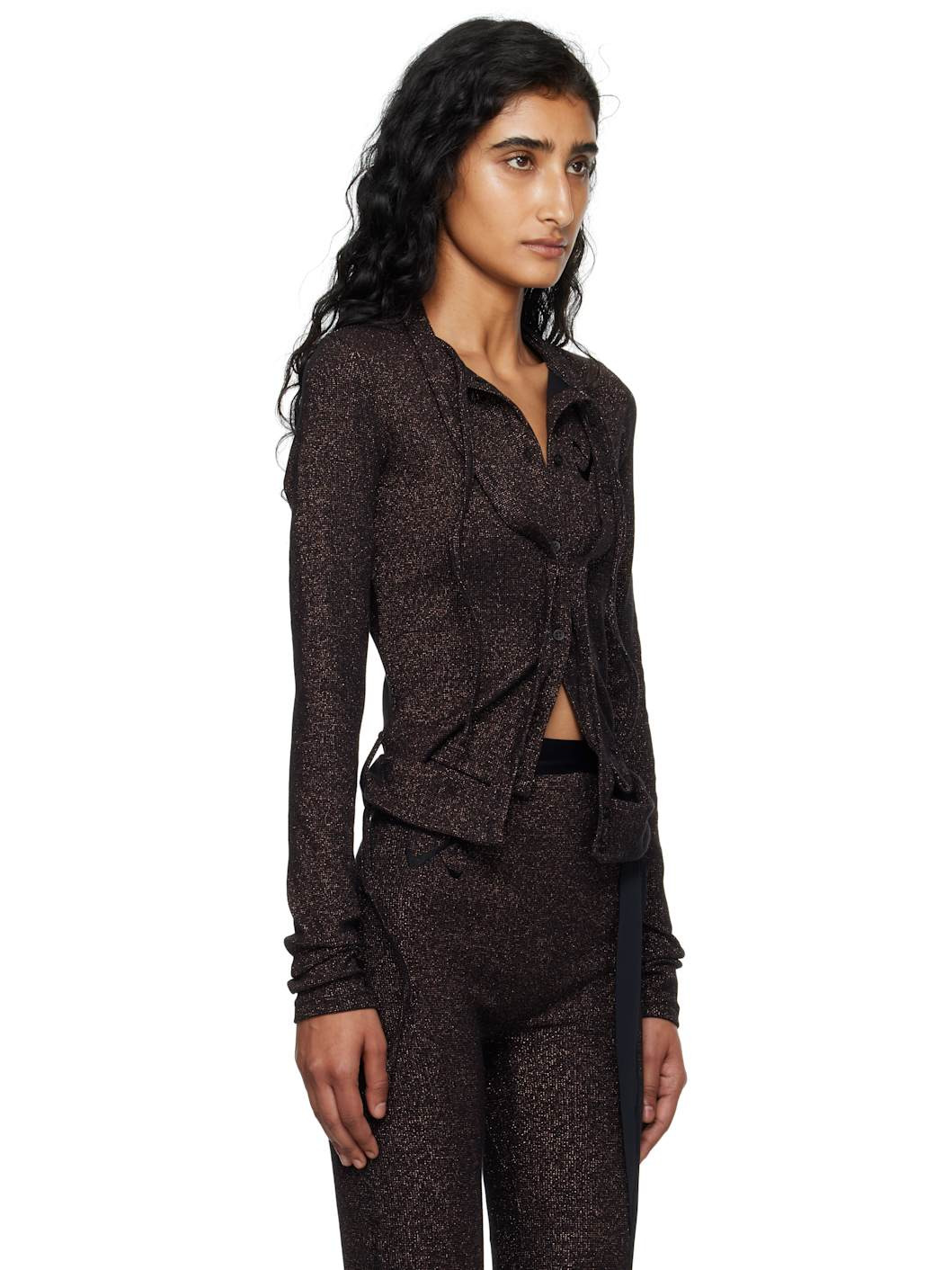 Brown Double Closure Rib Cardigan - 2