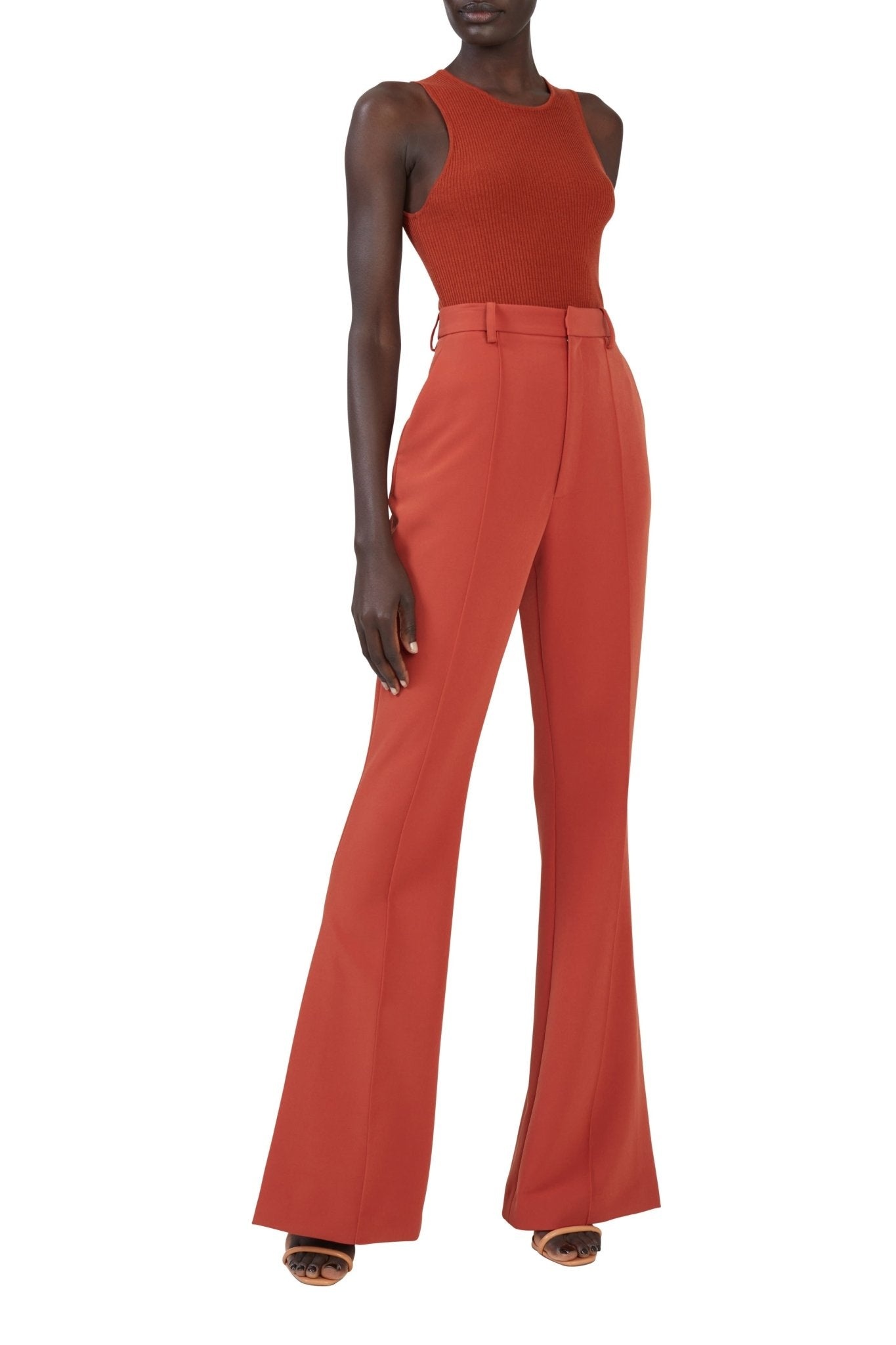 Matte Crepe High Waisted Flare Leg Pant - 3