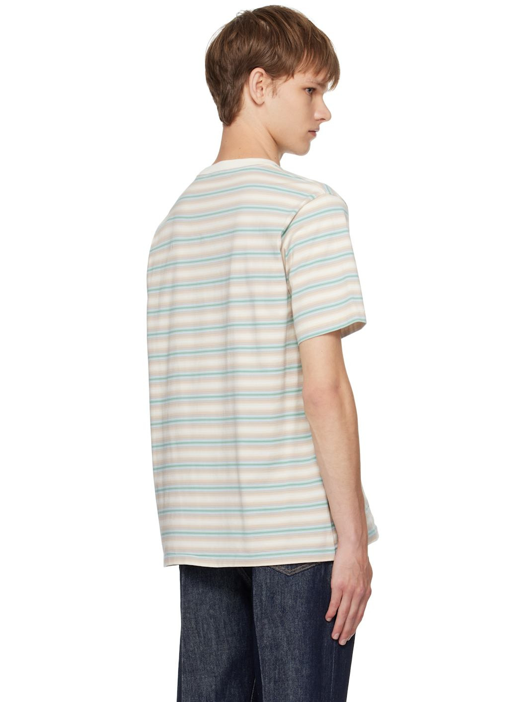 Blue & Beige Gradient Stripe Jersey T-shirt - 3