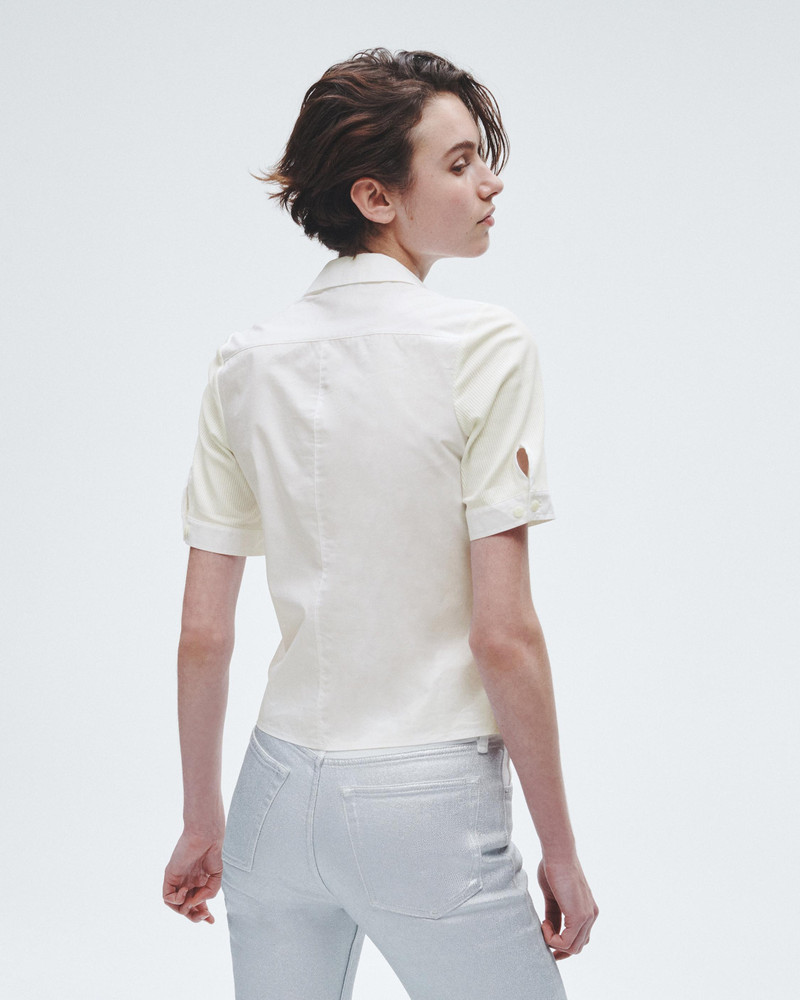 Ribbed Mixed Media Polo Cotton-Modal T-Shirt 5