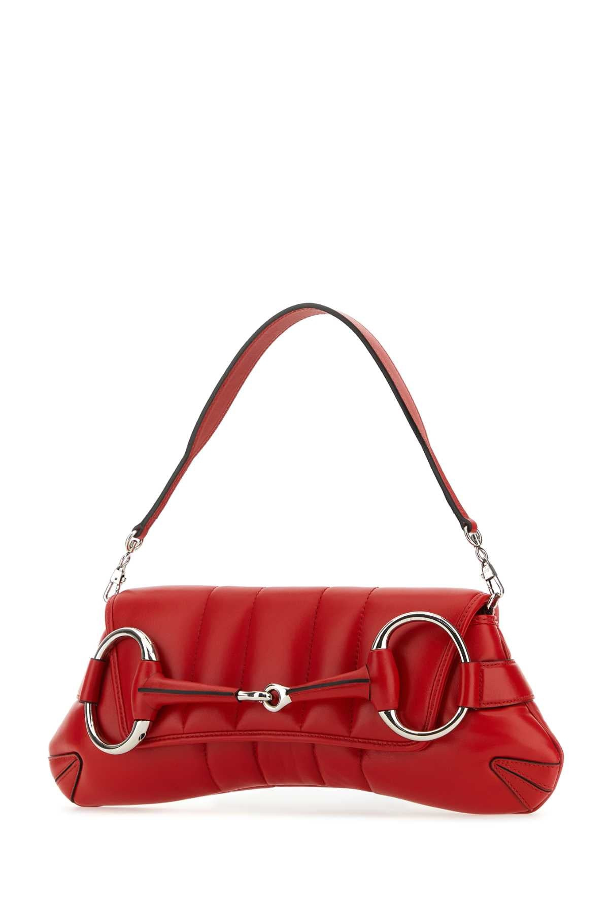 Gucci Women Red Leather Medium Gucci Horsebit Chain Clutch - 2