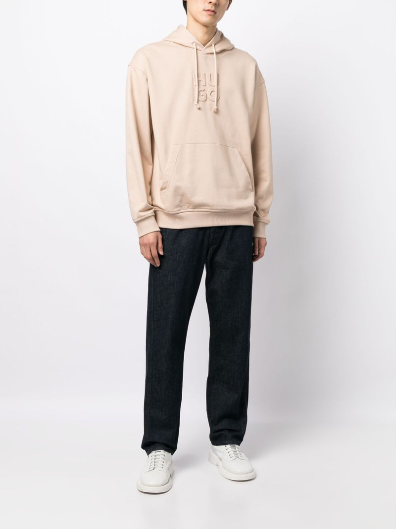 HUGO logo-embossed drawstring cotton hoodie outlook