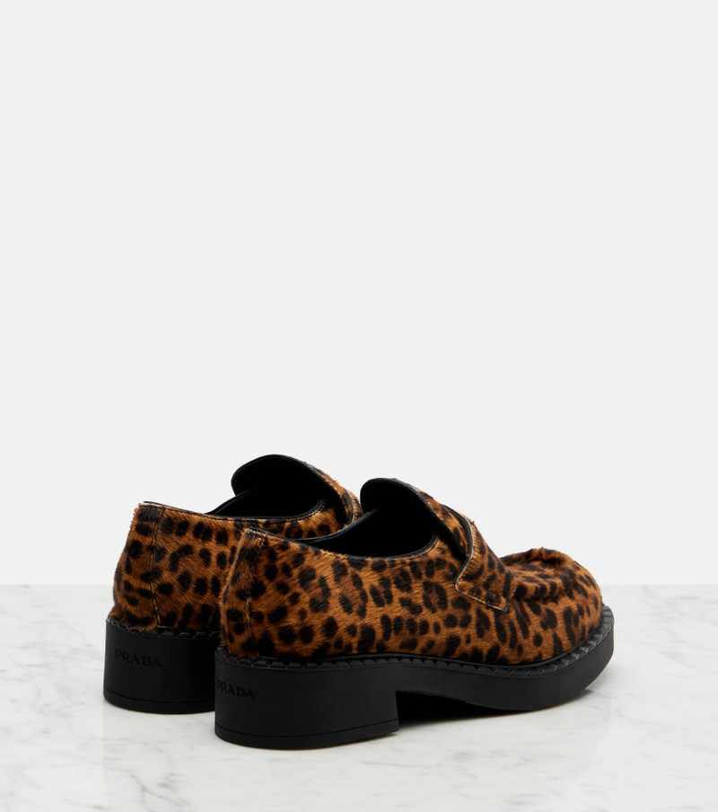 Prada Chocolate leopard-print calf hair loafers outlook
