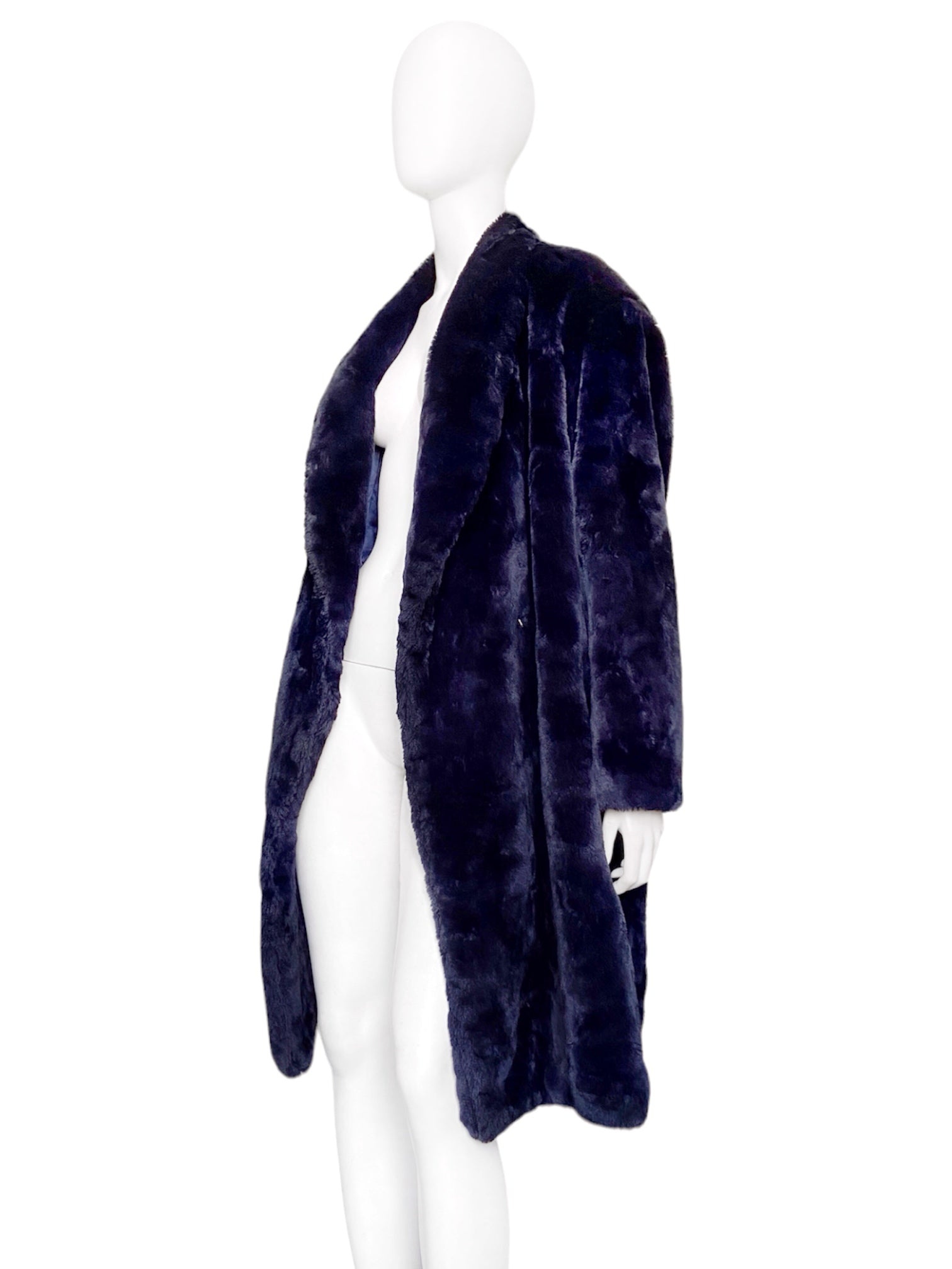Jean Paul Gaultier 80s Lightening Blue Faux Fur Coat - 7