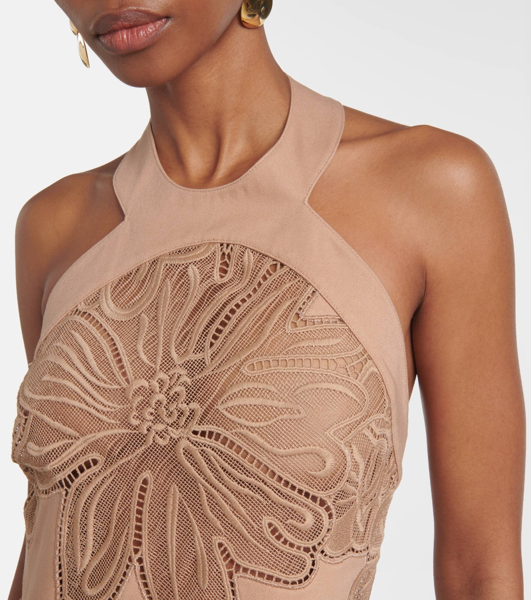 Embroidered gabardine midi dress - 4