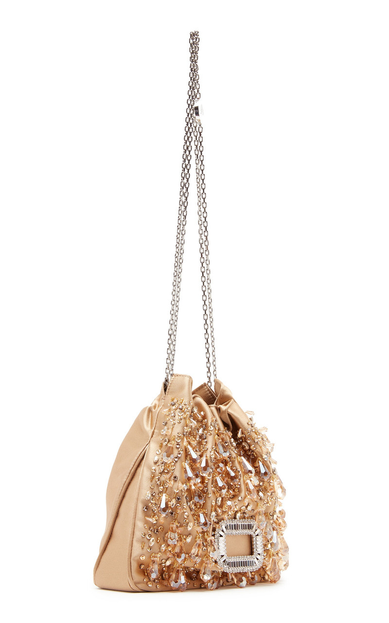 Roger Vivier Pilgrim Chandelier Embellished Satin Mini Bag gold outlook