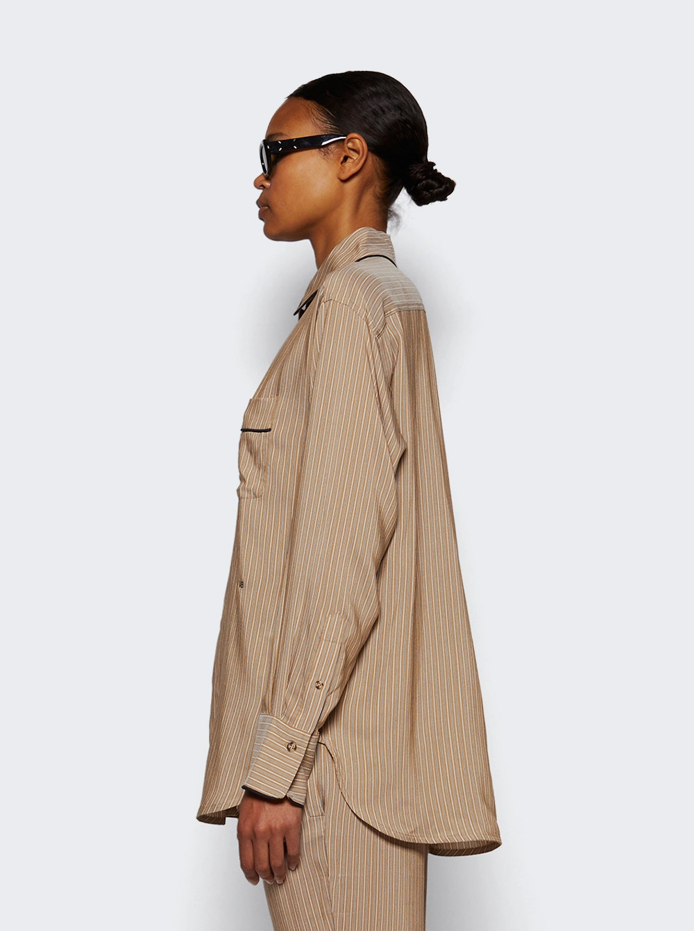Piping Detail Pyjama Shirt Tobacco And Midnight - 4