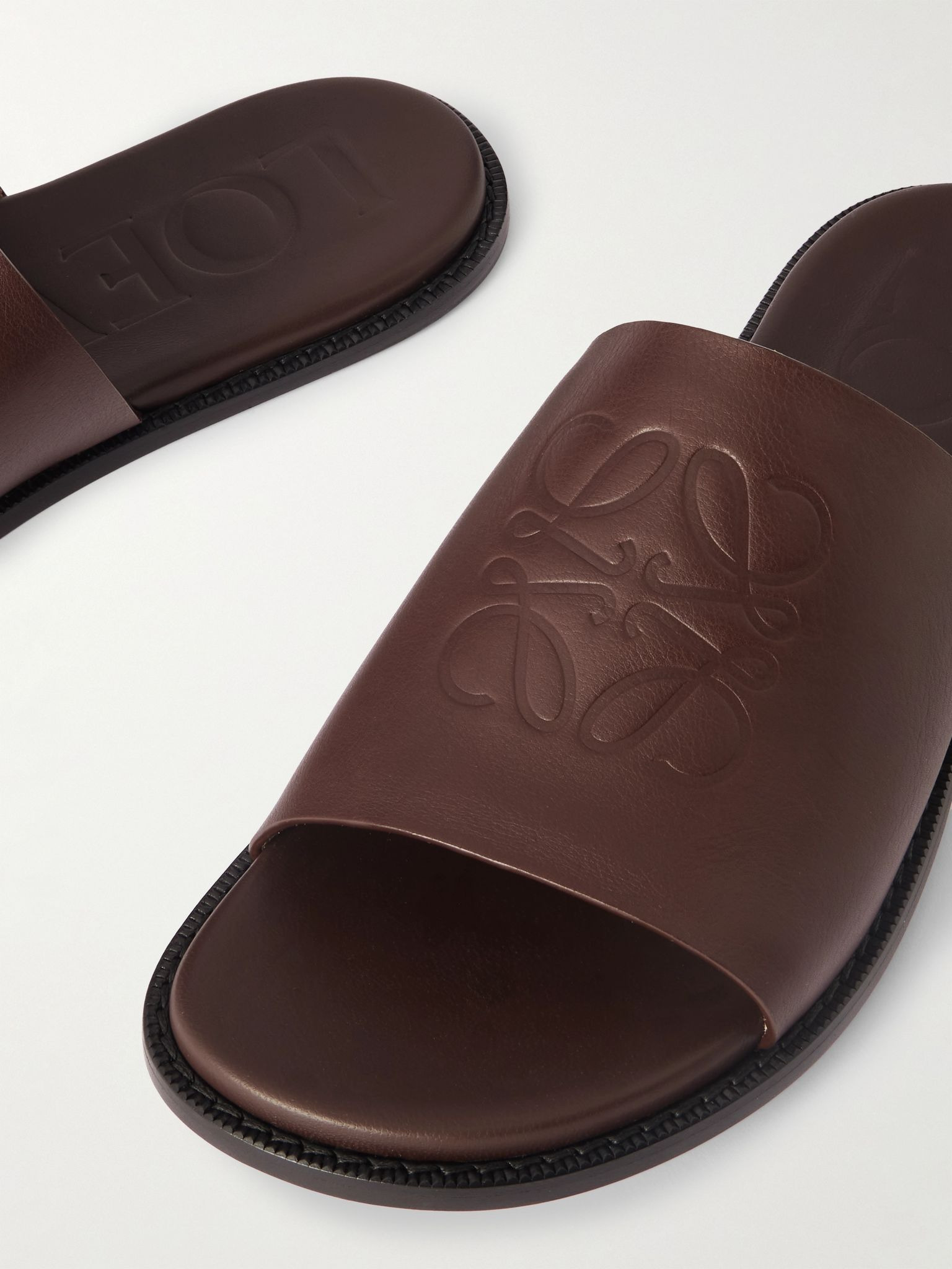 + Paula's Ibiza Logo-Debossed Leather Slides Burgundy - 4