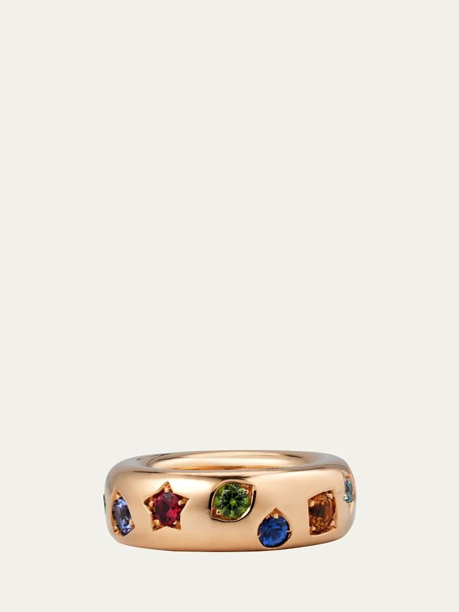 Iconica 18k Rose Gold Slim Multi Gemstone Ring - 1