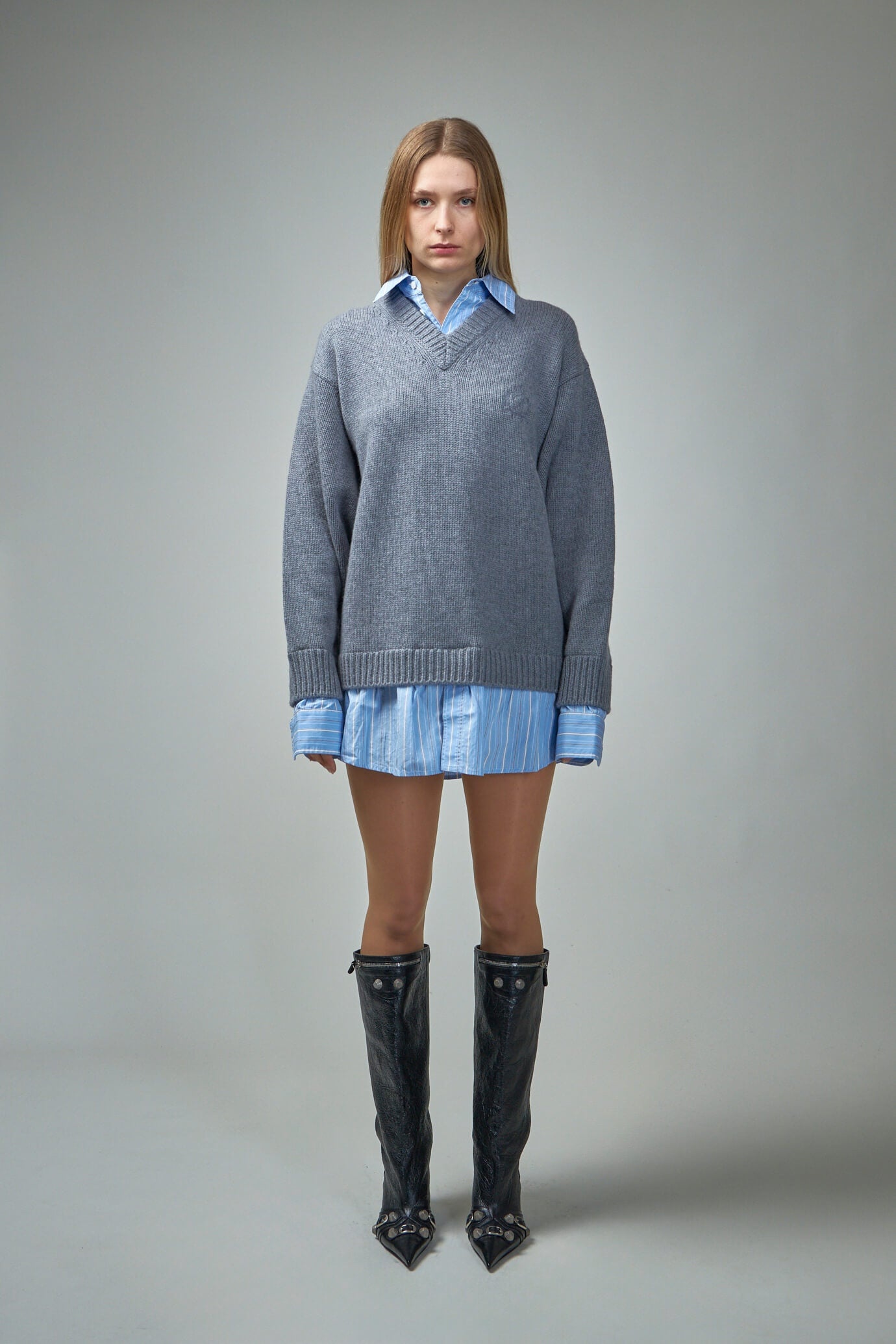 BALENCIAGA Layered Shirt V-Neck Sweater | labelsfashion