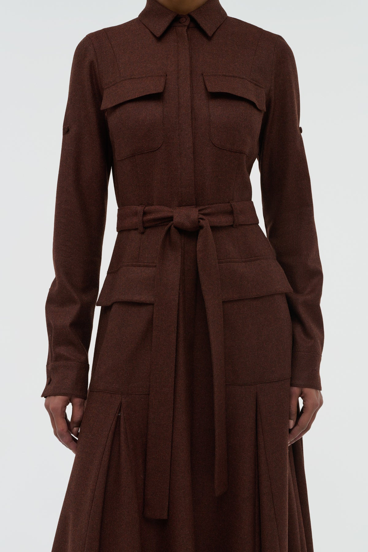 Meyer Pleated Maxi Shirtdress in Burnt Sienna Wool Cashmere Flannel - 5