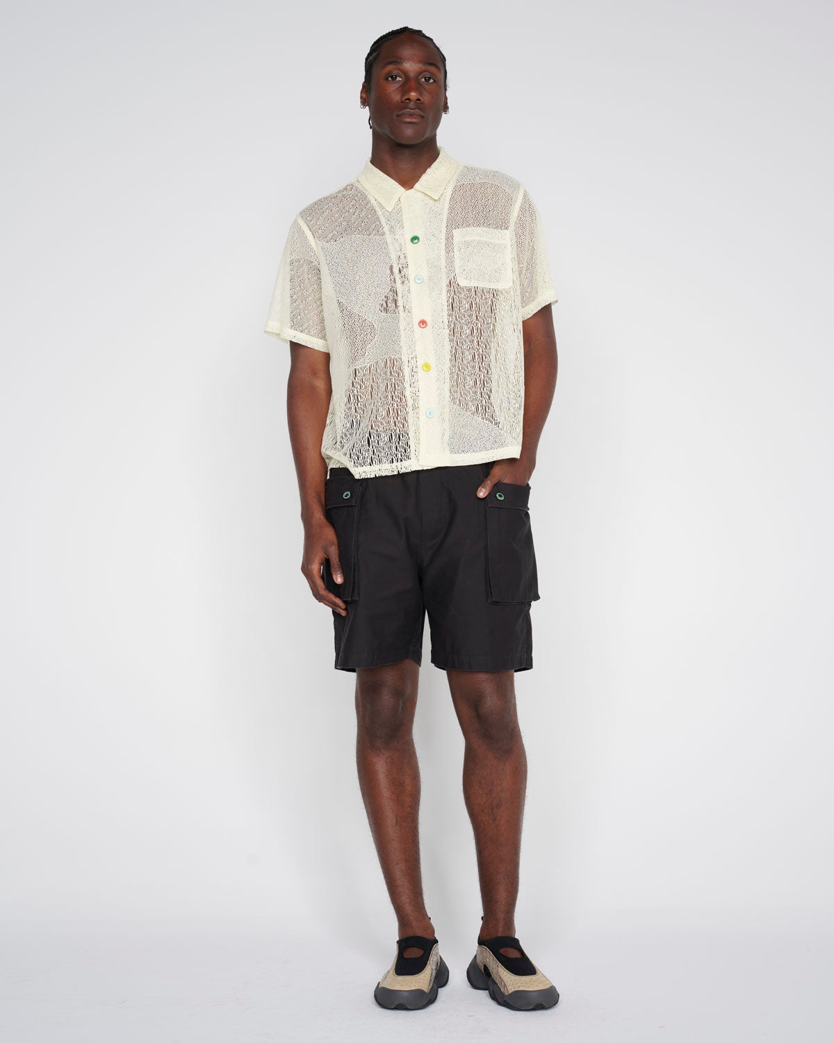 Engineered Mesh Short Sleeve Button Up - Natural - 7