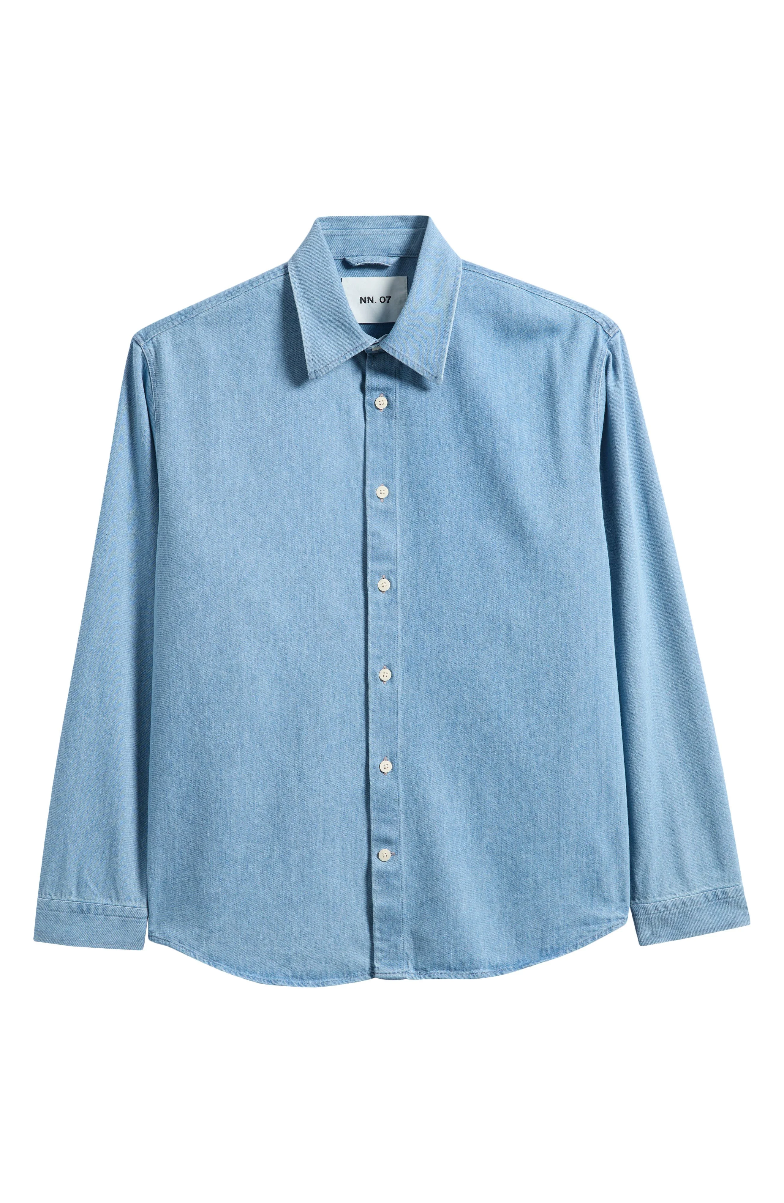 NN07 Casper 50033 Relaxed Fit Denim Button-Up Shirt in Blue Denim at Nordstrom - 1