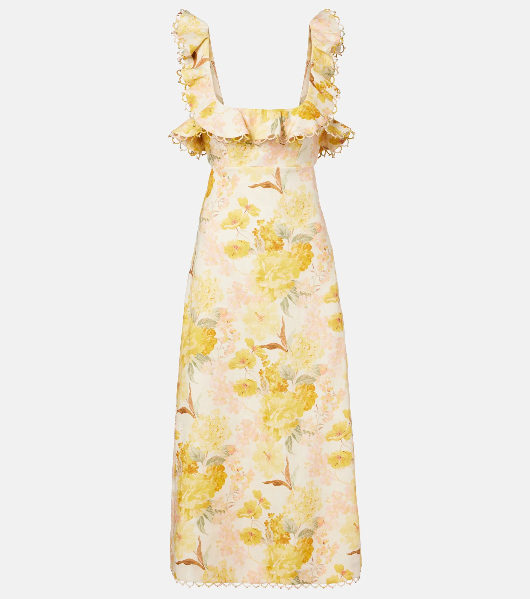 Como floral ruffled linen midi dress - 1