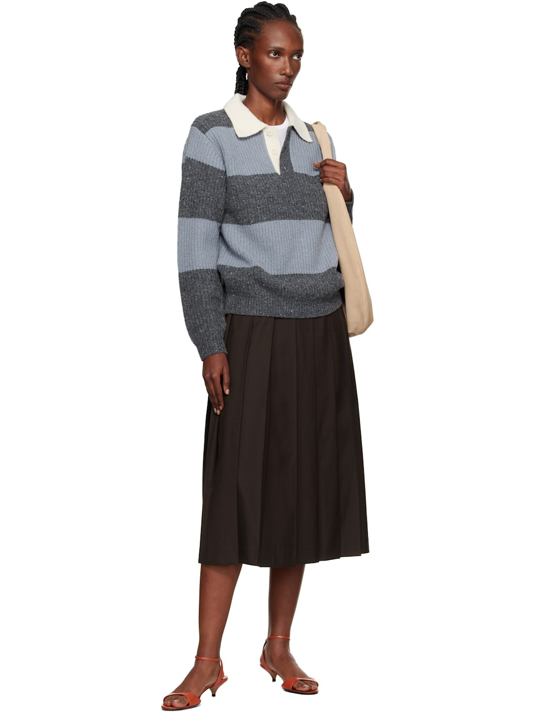 Brown Pleats Midi Skirt - 4