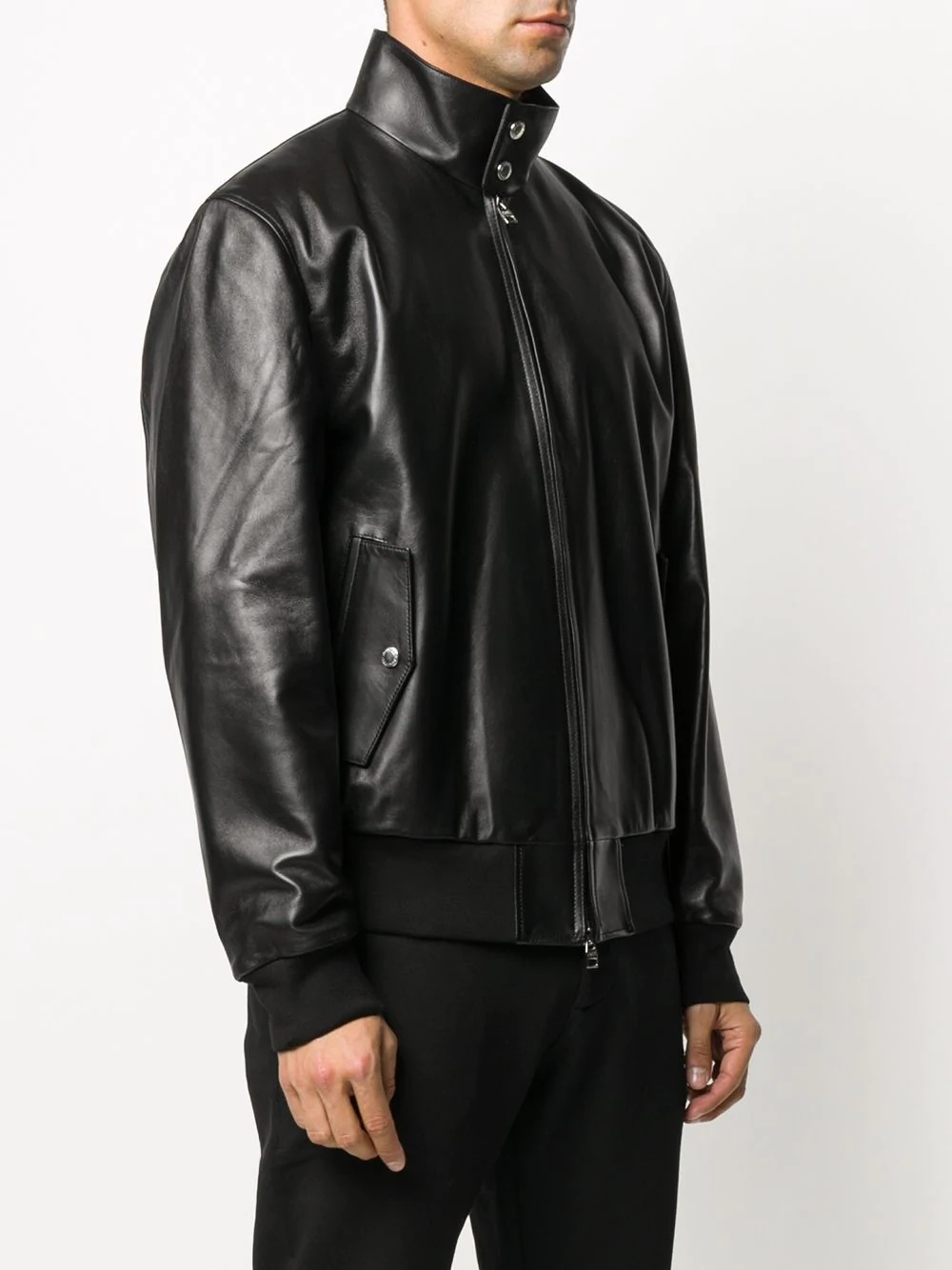 lambskin zipped bomber jacket - 3