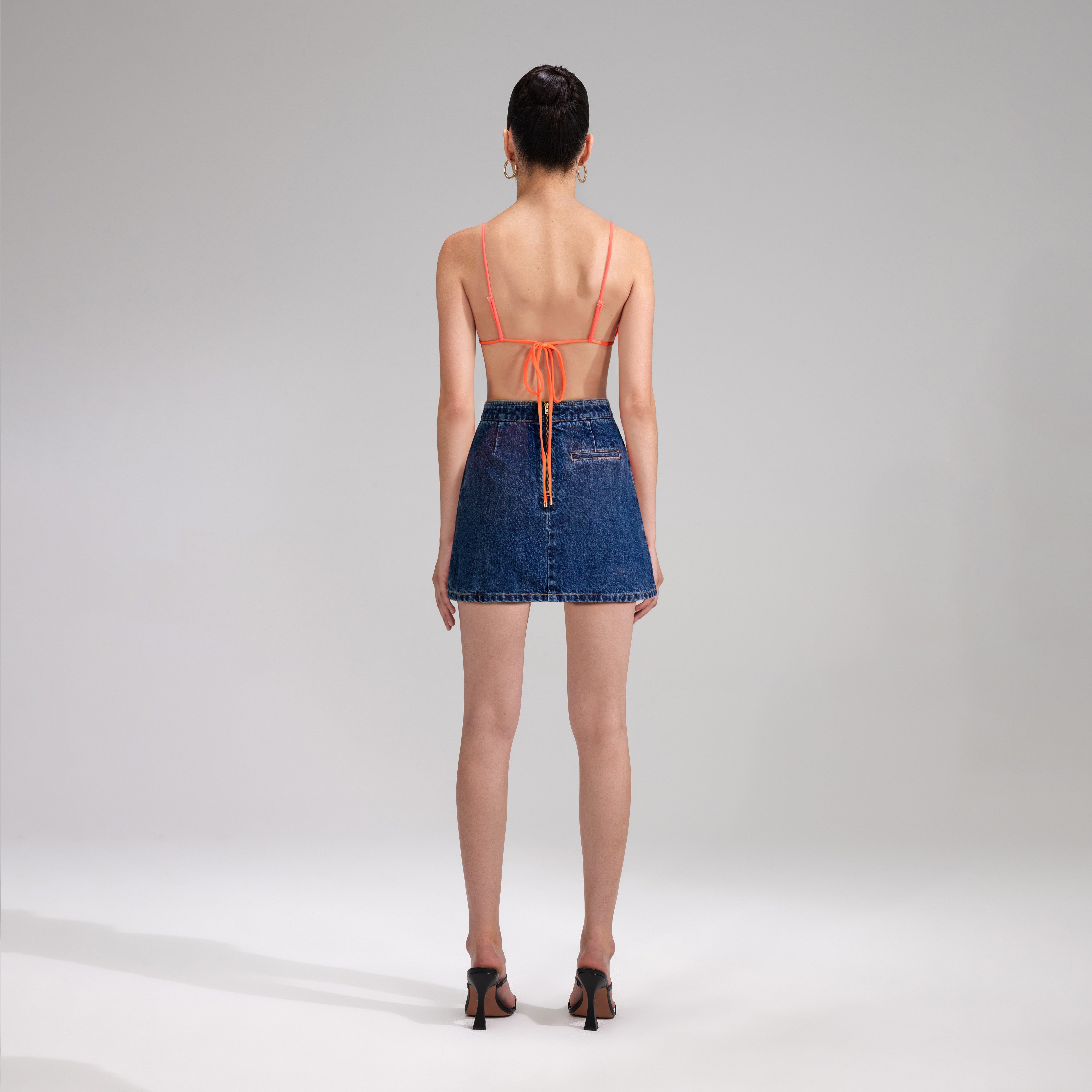Orange Rhinestone Triangle Bikini Top - 3